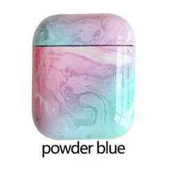 Marble Design Hard Protective Case Cover for Apple Airpods [2 / 1] Charging Case (Powder Blue)